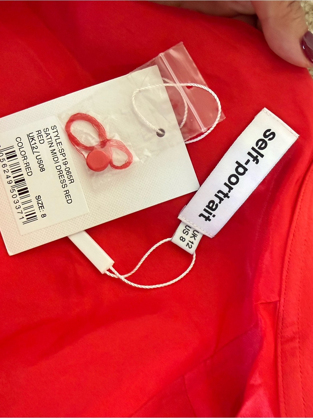 Self-Portrait Midi Satin Red Dress with Cut Out - Picture 5 of 6